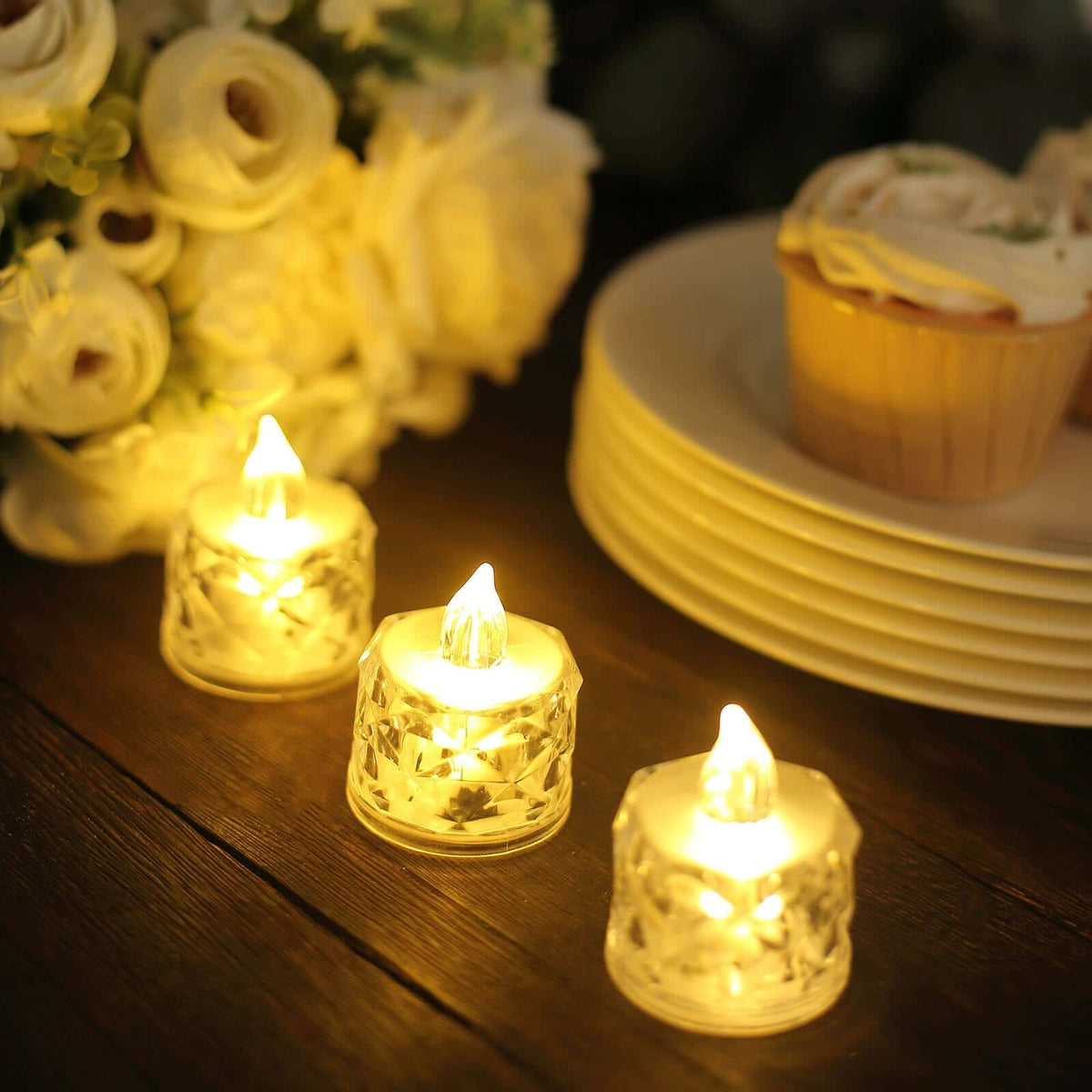 12-Pack 2in Diamond Style Flameless LED Tealight Candles Warm White