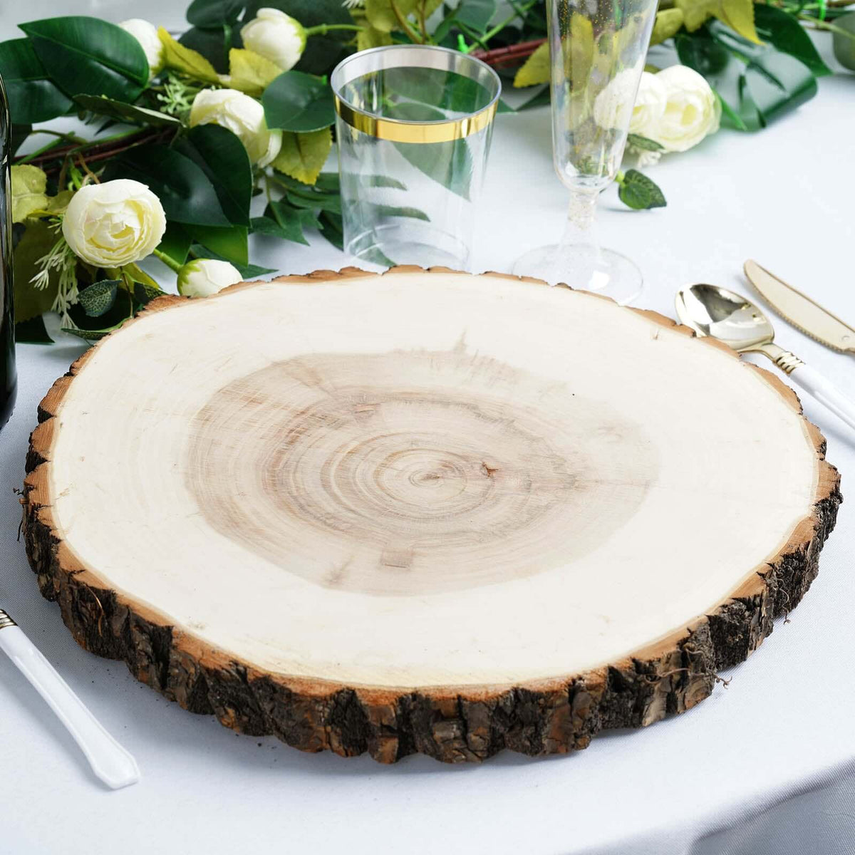 15in Round Bark Edge Poplar Wood Slice Charger Plate
