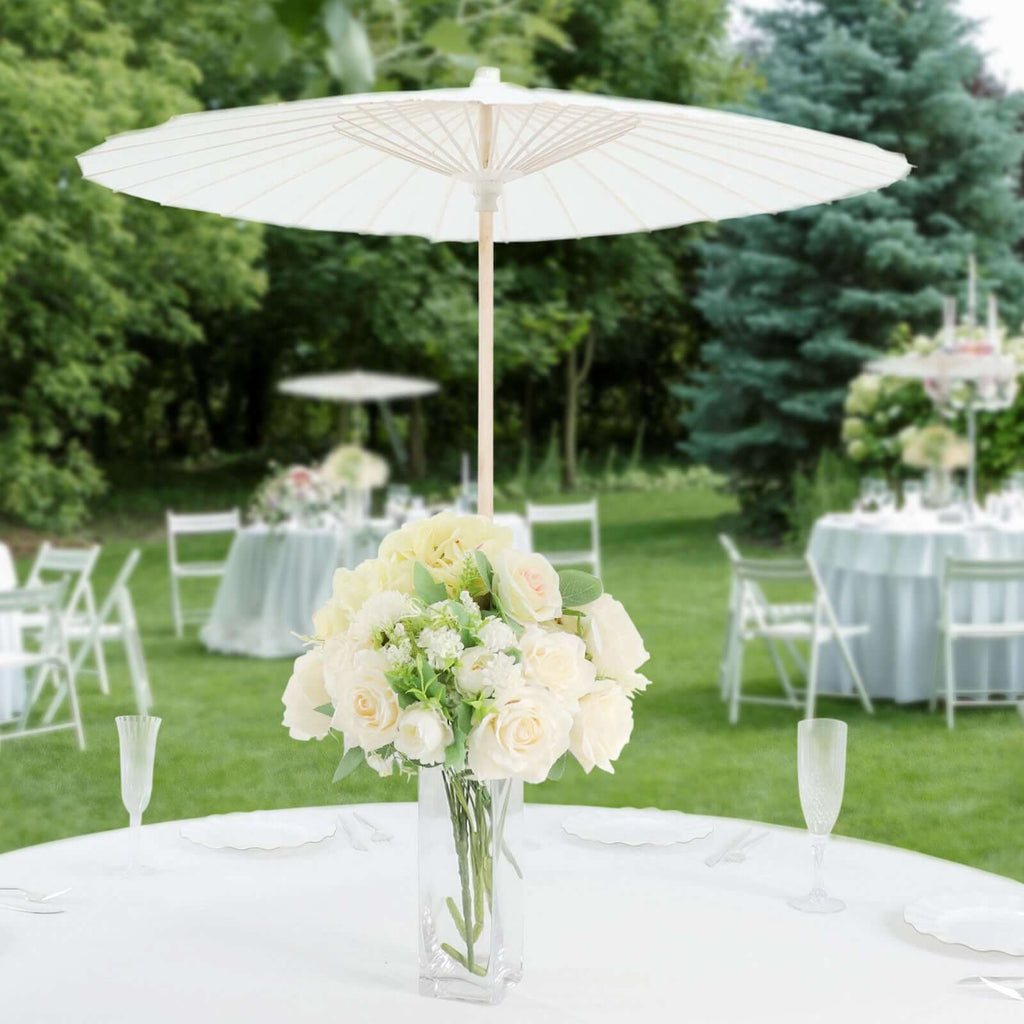 32 Inch Paper and Bamboo Parasol Umbrellas 2-Pack White