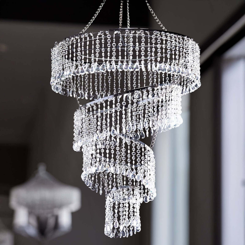 24" 4-Tier Acrylic Diamond Crystal Hanging Pendant Chandelier Silver