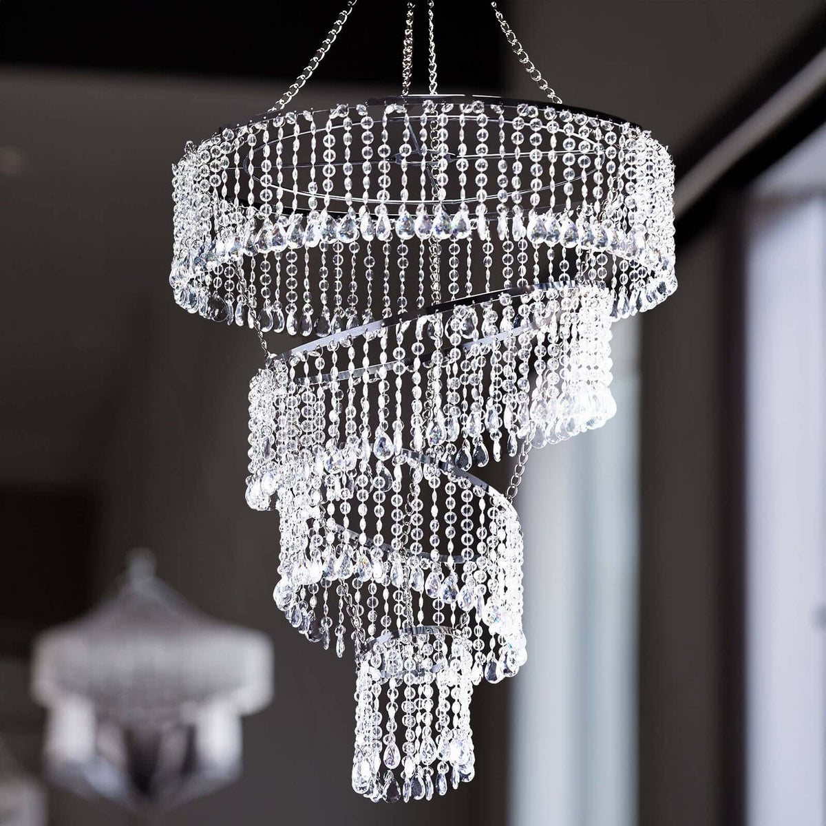 24" 4-Tier Acrylic Diamond Crystal Hanging Pendant Chandelier Silver