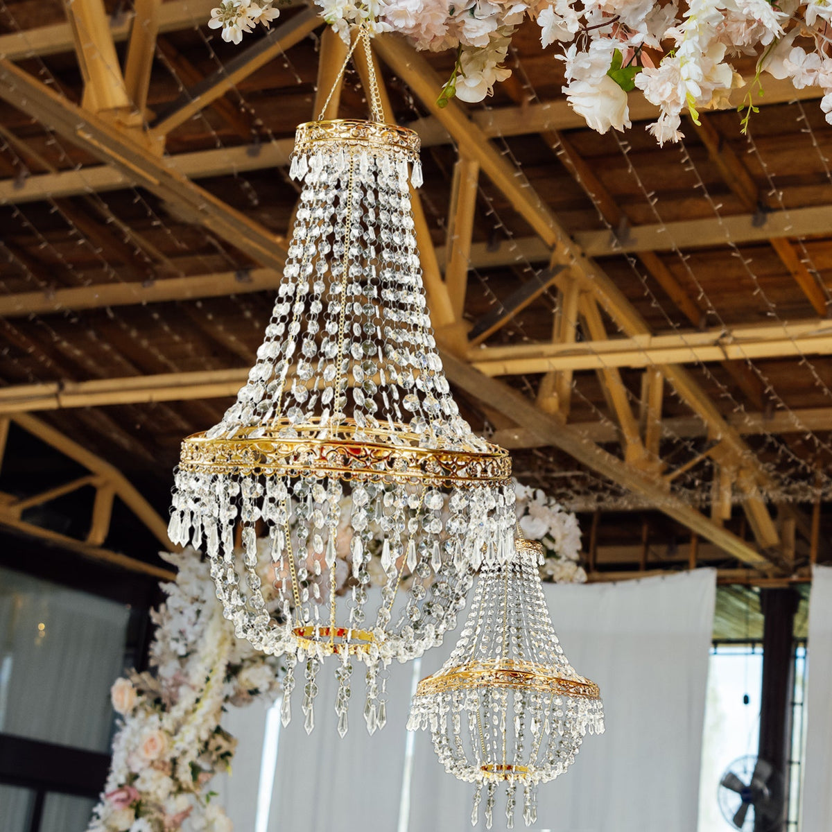 5ft Empire Style Beaded Crystal Chandelier Gold