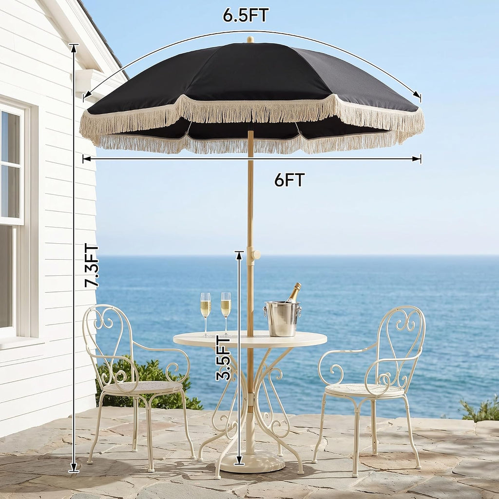 Kbrellaoutlets KPUUVP Boho Patio Umbrella with Fringe 6.5ft