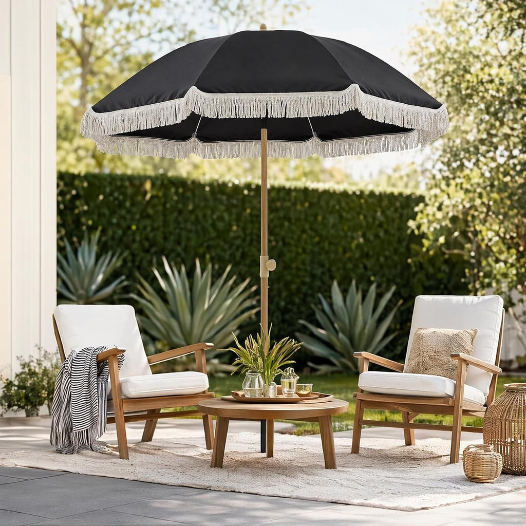 Kbrellaoutlets KPUUVP Boho Patio Umbrella with Fringe 6.5ft