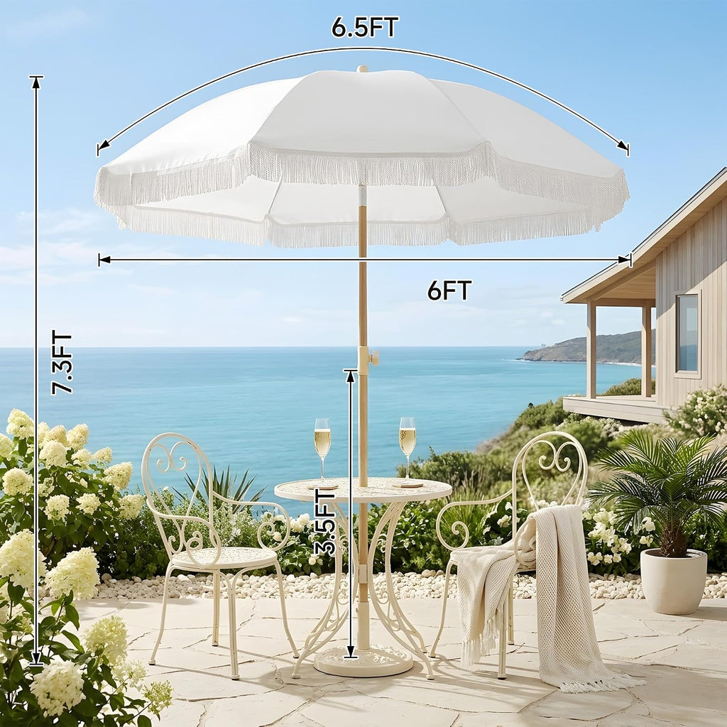 Kbrellaoutlets KPUUVP Boho Patio Umbrella with Fringe 6.5ft