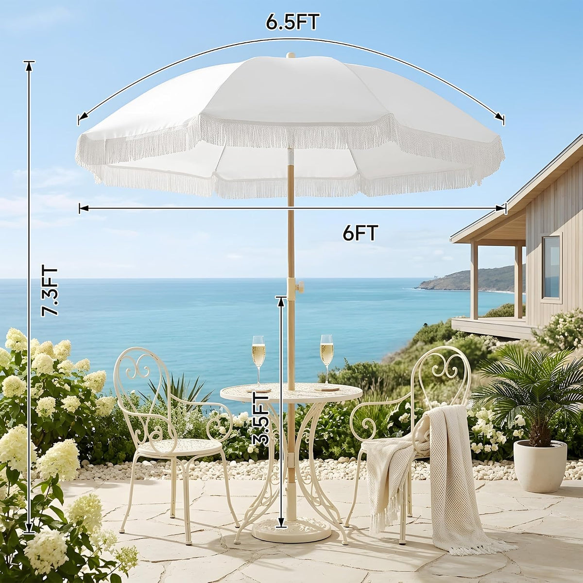 Kbrellaoutlets KPUUVP Boho Patio Umbrella with Fringe 6.5ft