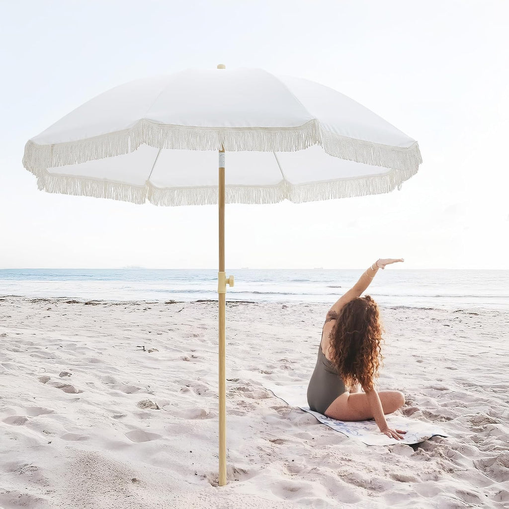 Kbrellaoutlets KPUUVP Boho Patio Umbrella with Fringe 6.5ft
