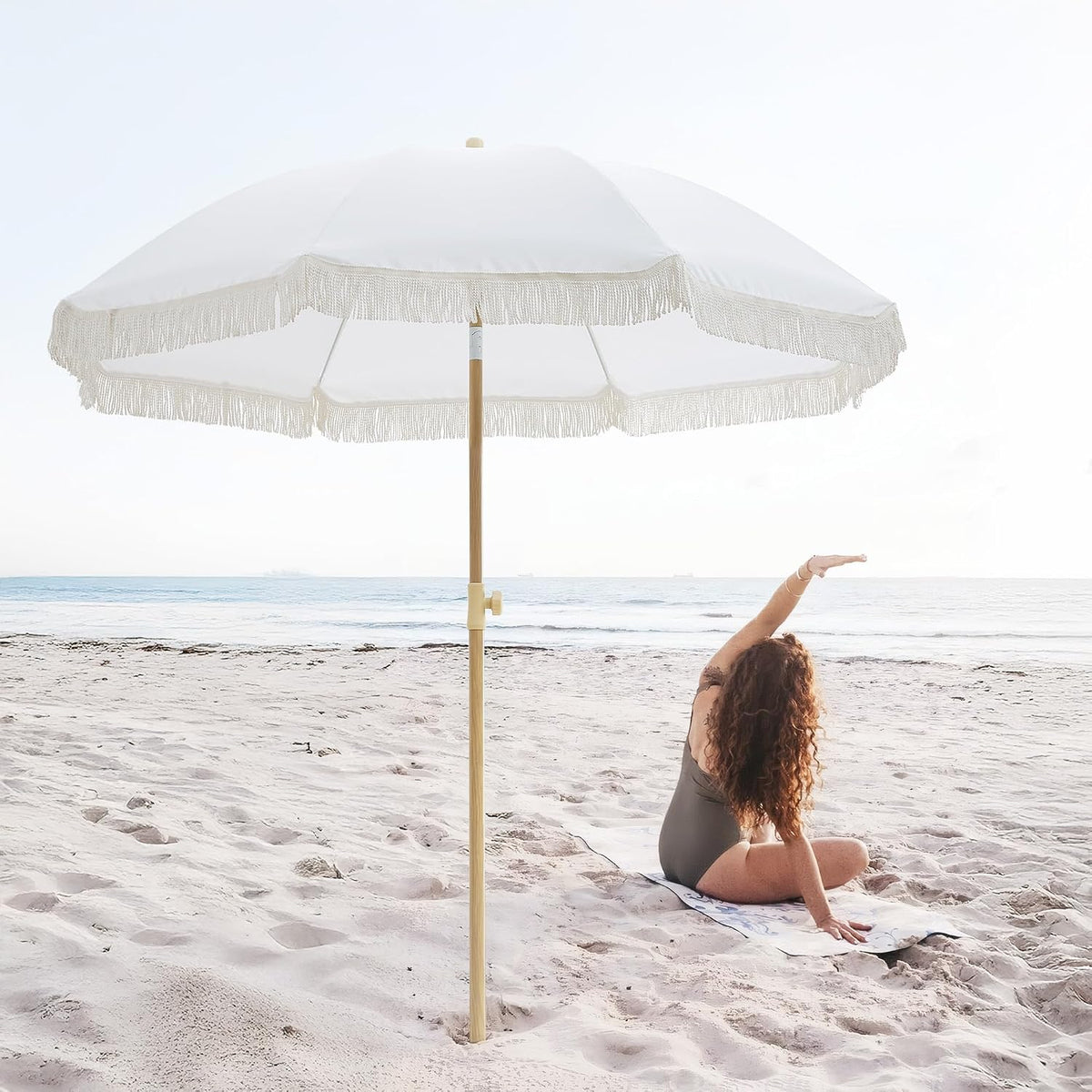 Kbrellaoutlets KPUUVP Boho Patio Umbrella with Fringe 6.5ft