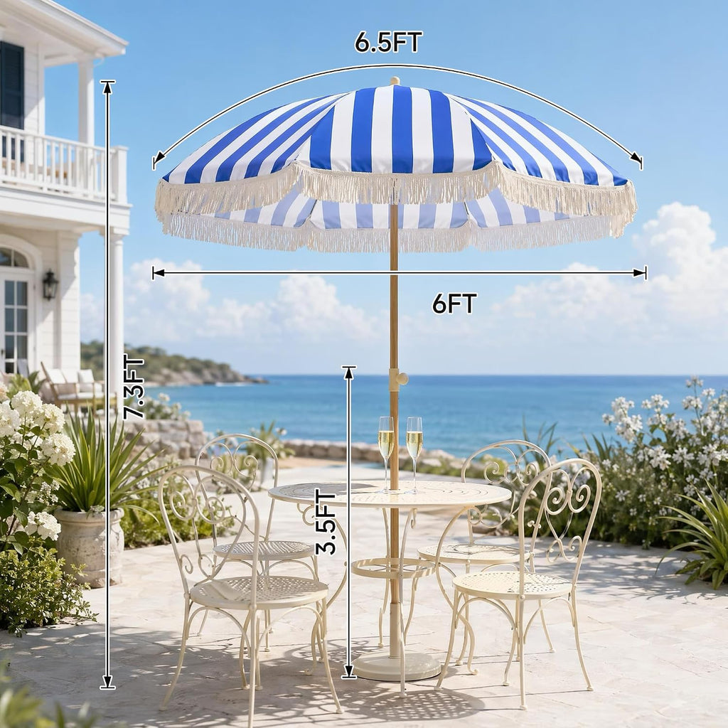 Kbrellaoutlets KPUUVP Boho Patio Umbrella with Fringe 6.5ft