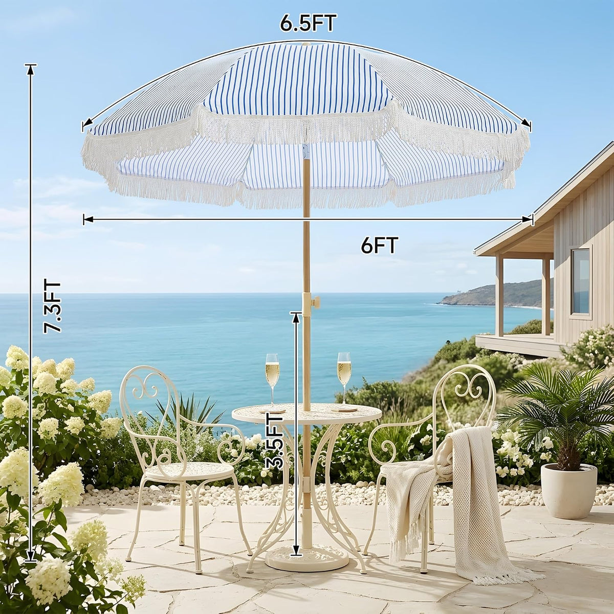 Kbrellaoutlets KPUUVP Boho Patio Umbrella with Fringe 6.5ft