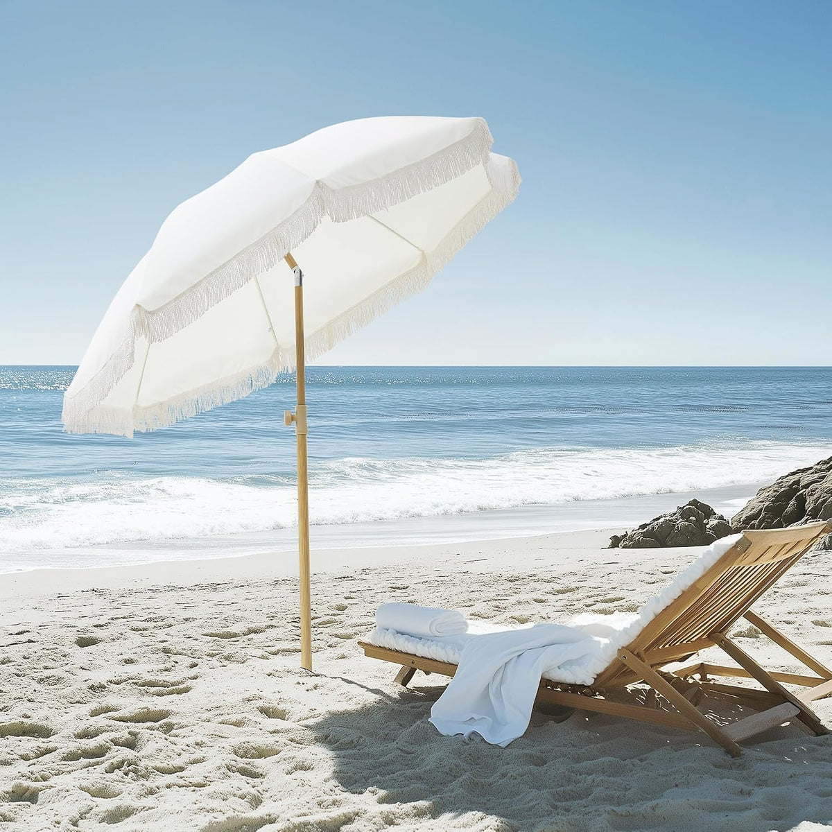 Kbrellaoutlets 6.5ft Boho Patio Umbrella with Fringe Push Button Tilt