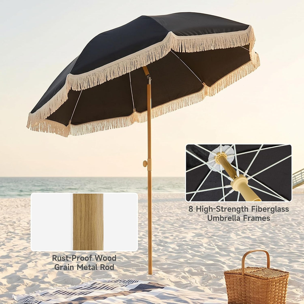 Kbrellaoutlets KPUUVP Boho Patio Umbrella with Fringe 6.5ft