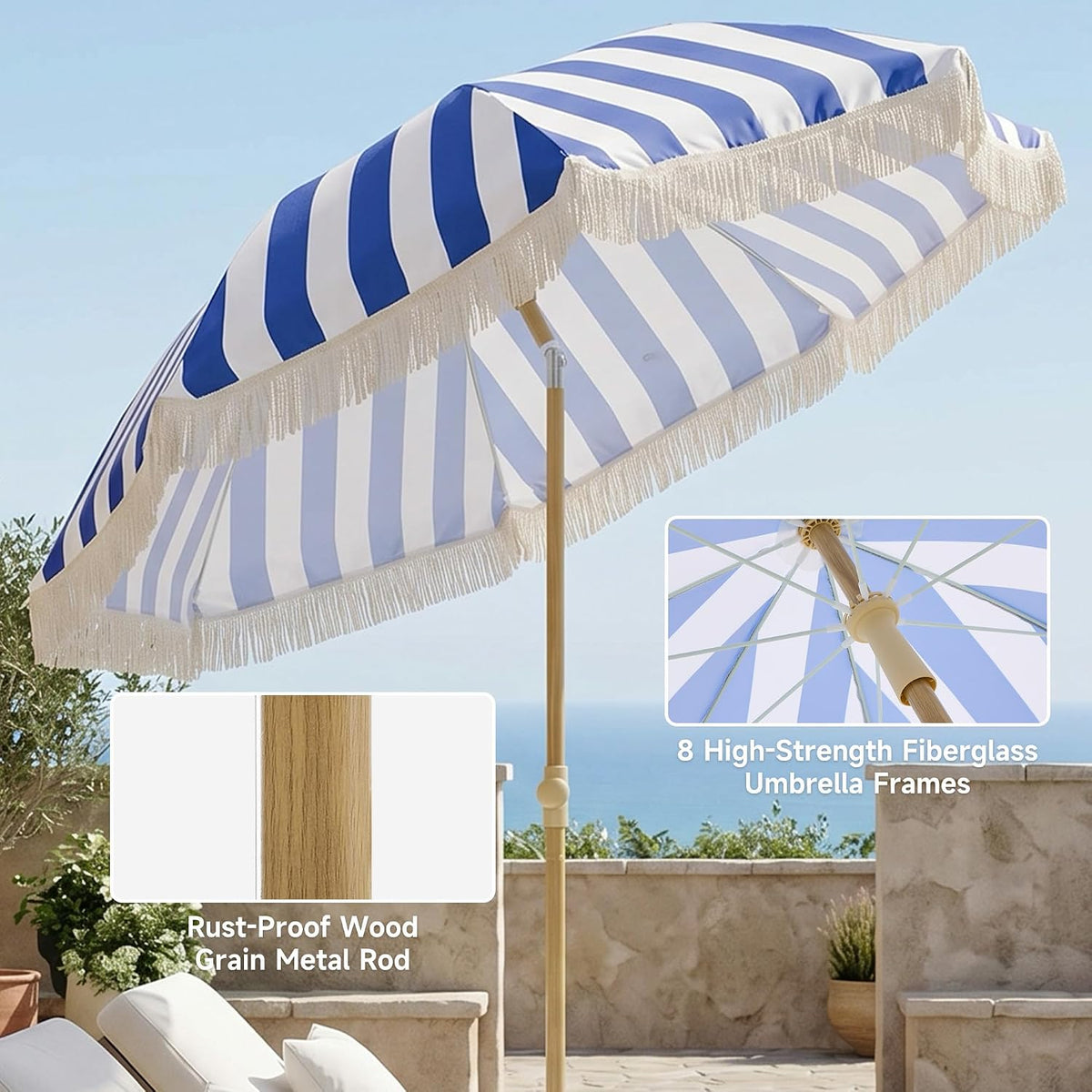 Kbrellaoutlets KPUUVP Boho Patio Umbrella with Fringe 6.5ft