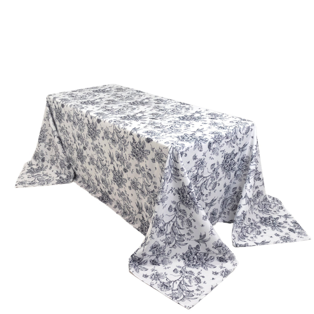 90x132in Rectangular Oblong Polyester Tablecloth French Toile White Black
