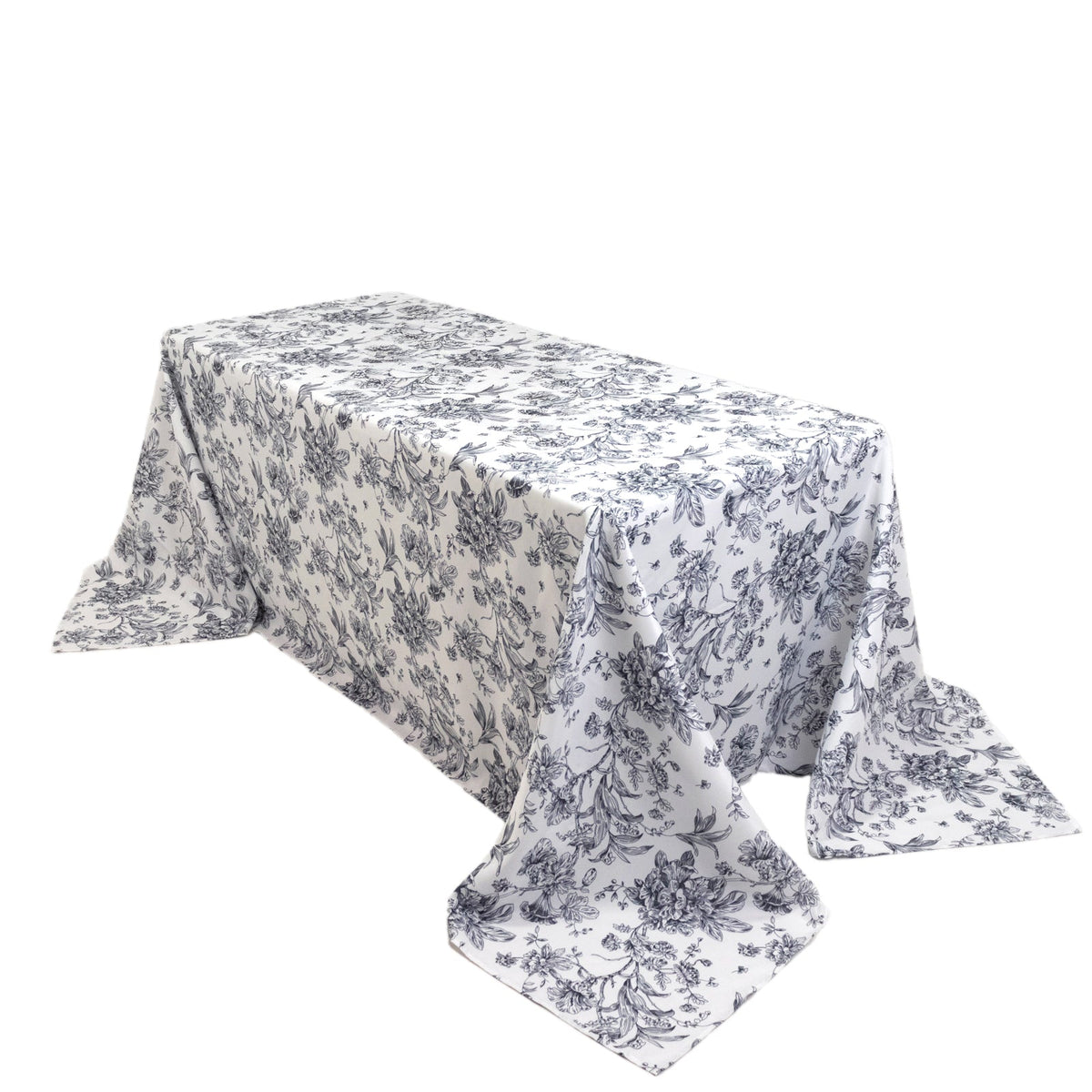 90x132in Rectangular Oblong Polyester Tablecloth French Toile White Black