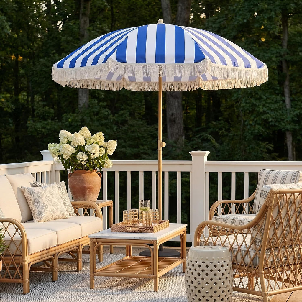 Kbrellaoutlets KPUUVP Boho Patio Umbrella with Fringe 6.5ft