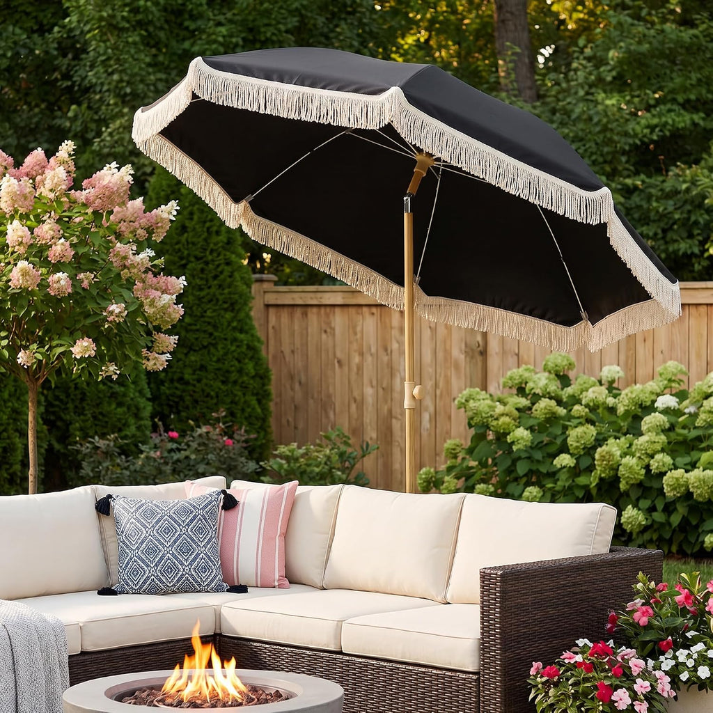 Kbrellaoutlets KPUUVP Boho Patio Umbrella with Fringe 6.5ft