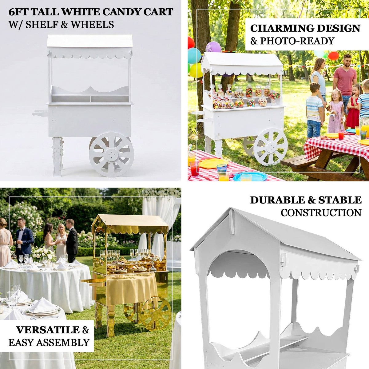 6ft Dessert Cart Display Stand with Wheels White