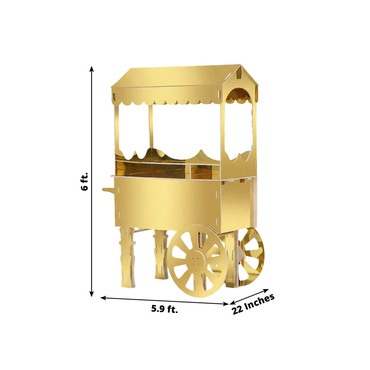 6ft Mirrored Candy Cart Display Stand with Wheels Gold