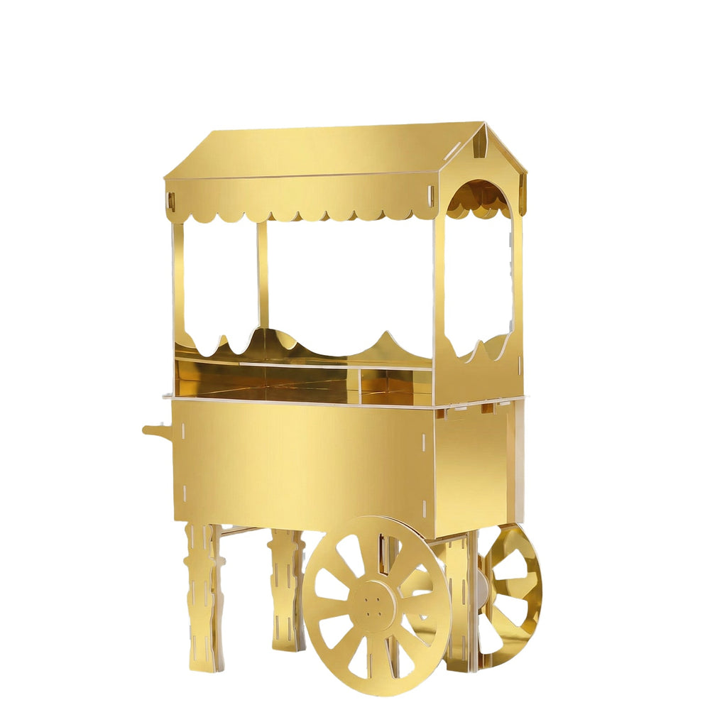 6ft Mirrored Candy Cart Display Stand with Wheels Gold