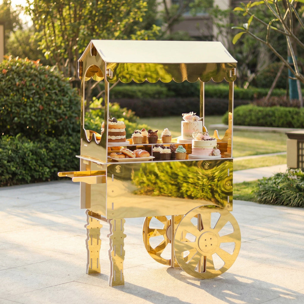 6ft Mirrored Candy Cart Display Stand with Wheels Gold