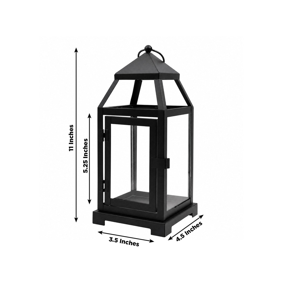 11in Vintage Metal Candle Lantern with Glass Panels Black