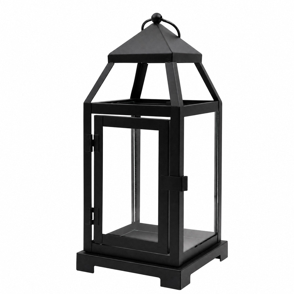11in Vintage Metal Candle Lantern with Glass Panels Black