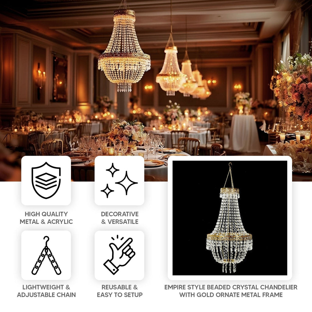 5ft Empire Style Beaded Crystal Chandelier Gold