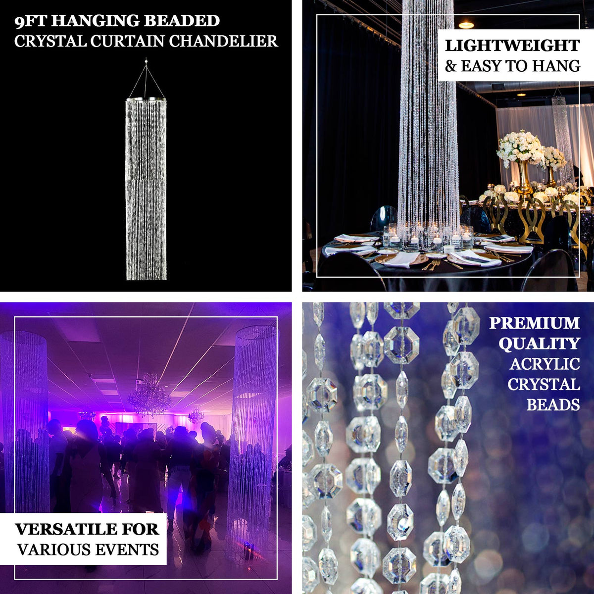 9ft Beaded Crystal Column Chandelier Silver