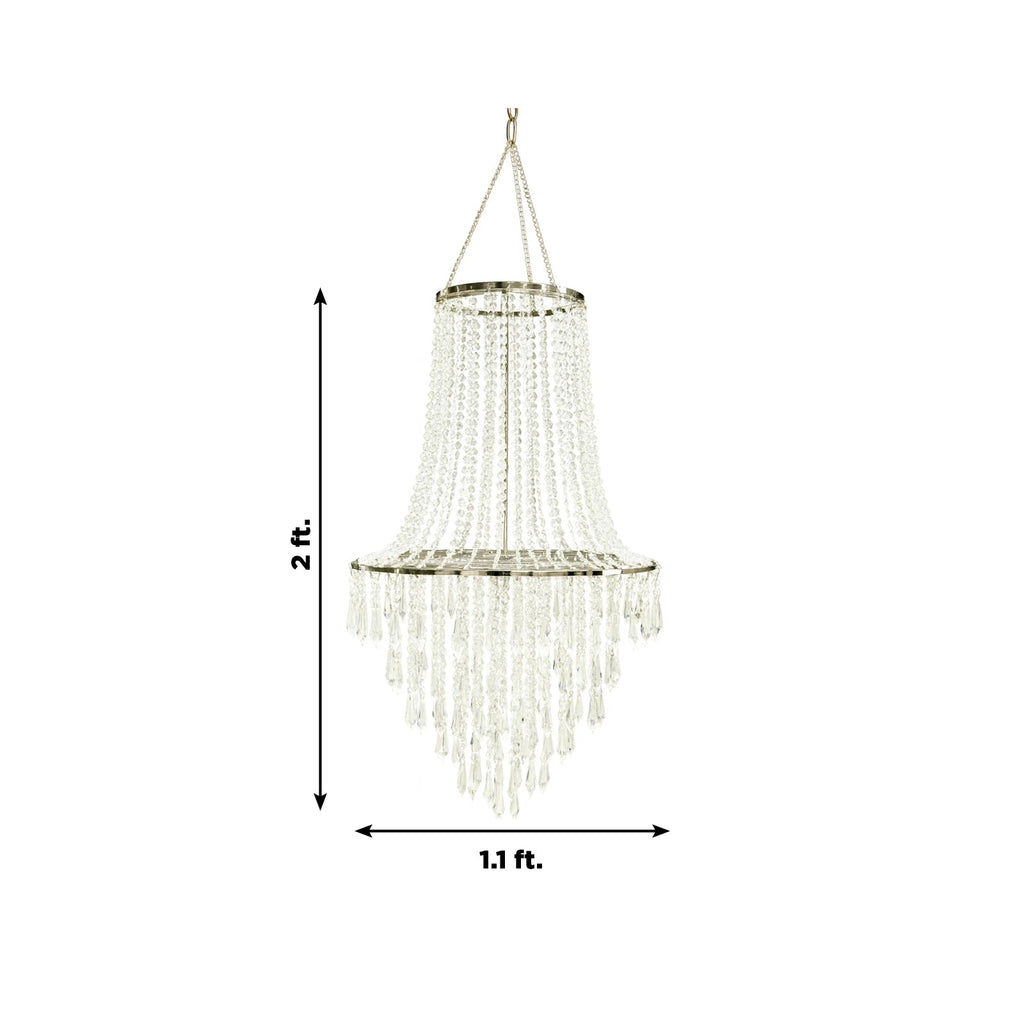 2ft Fountain Crystal Beaded Chandelier Silver