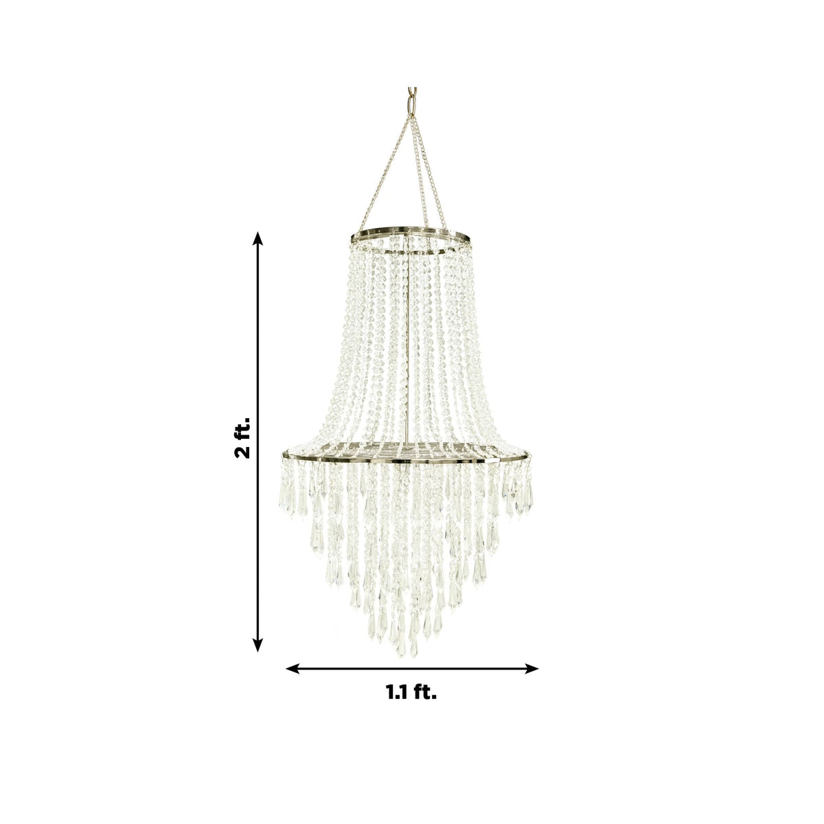 2ft Fountain Crystal Beaded Chandelier Silver