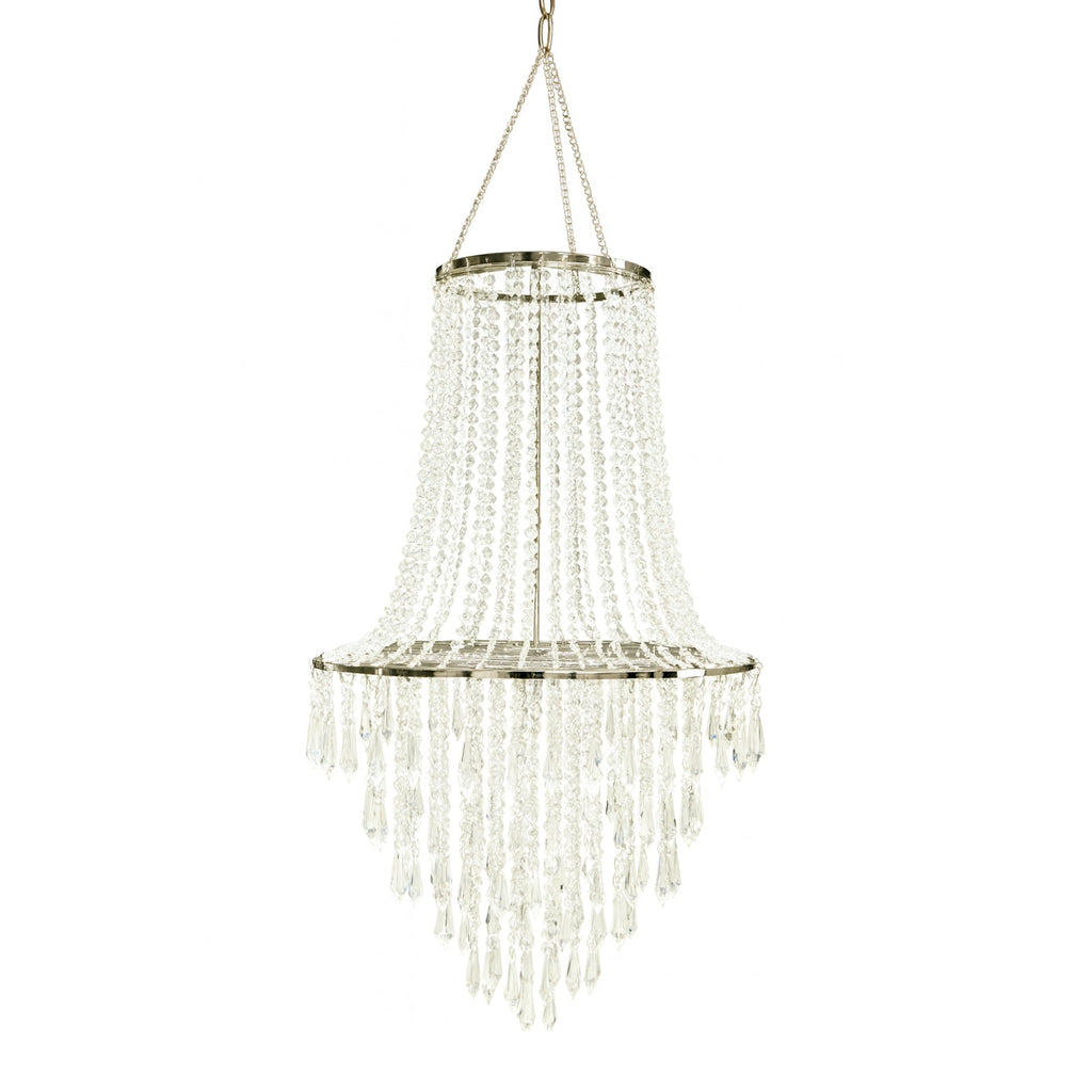 2ft Fountain Crystal Beaded Chandelier Silver