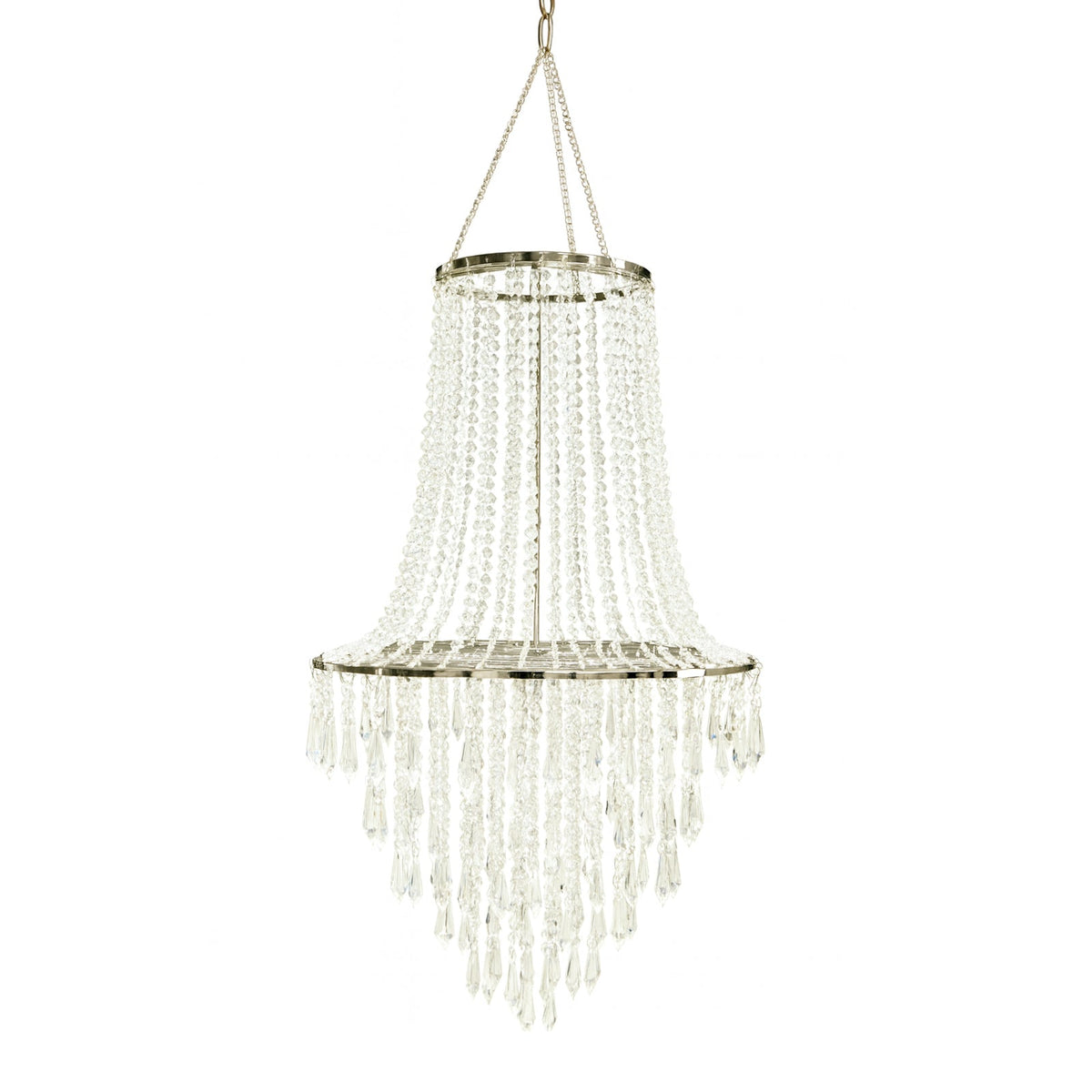 2ft Fountain Crystal Beaded Chandelier Silver