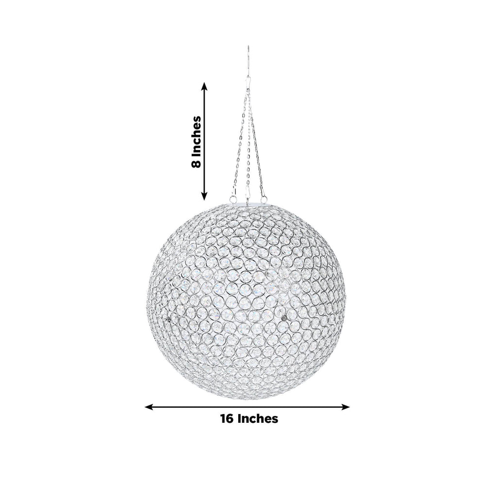 16" Crystal Globe Hanging Pendant Chandelier Silver