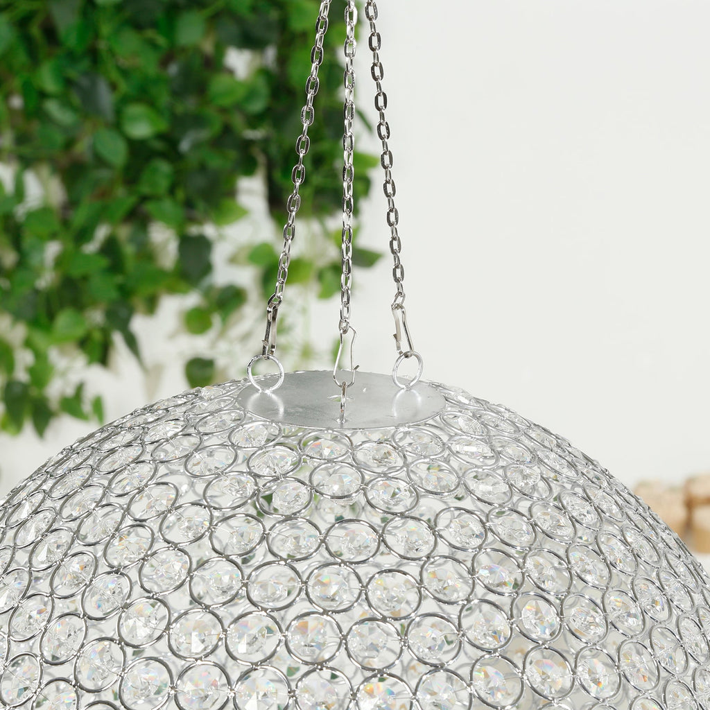 16" Crystal Globe Hanging Pendant Chandelier Silver