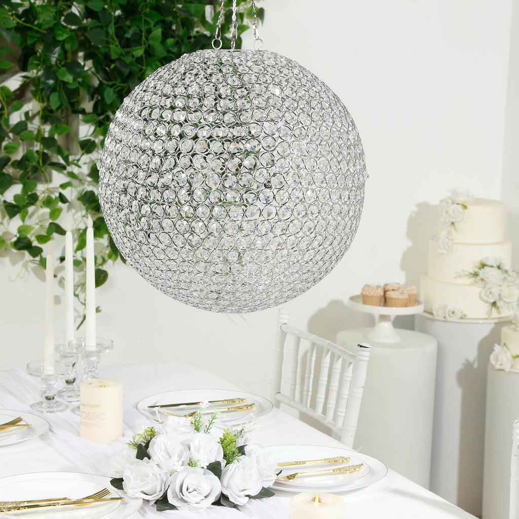 16" Crystal Globe Hanging Pendant Chandelier Silver