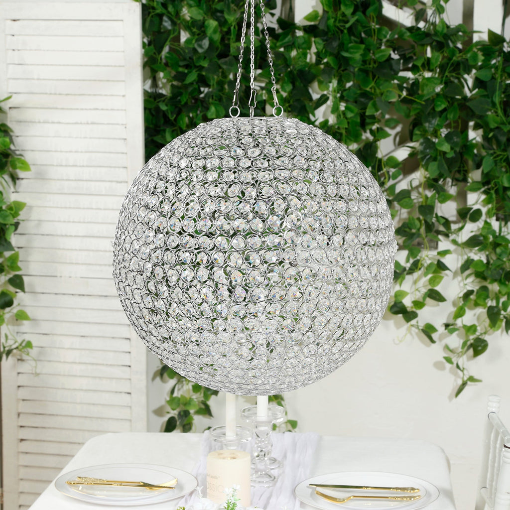 16" Crystal Globe Hanging Pendant Chandelier Silver