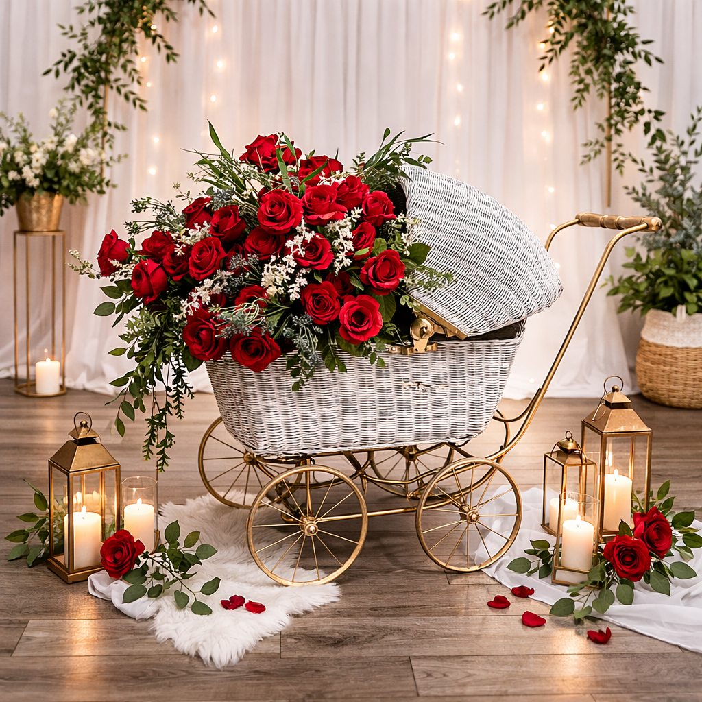Vintage Stroller - Red Roses