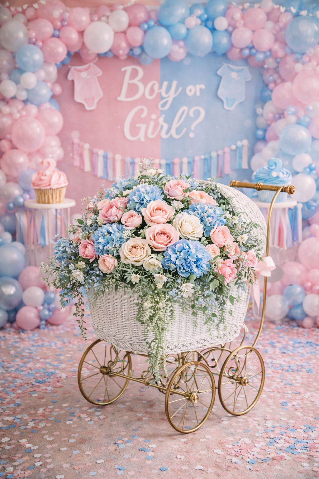Vintage Stroller - Pink & Blue Flowers