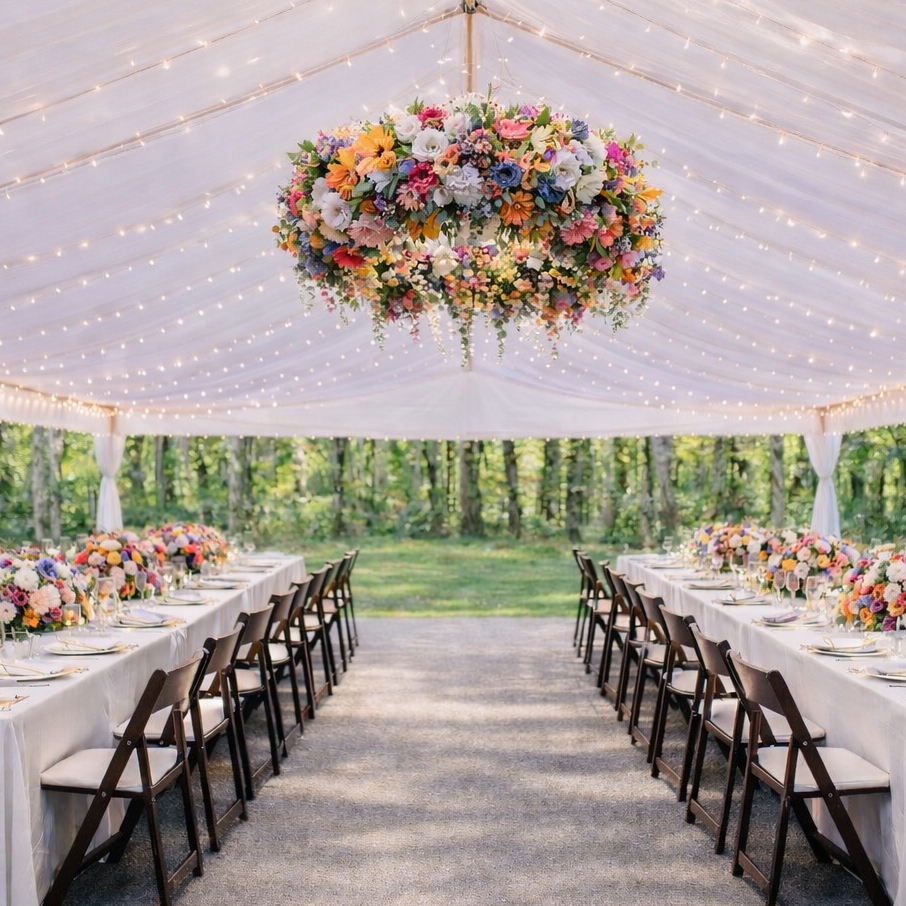 Fully Customizable Hanging Flower Chandelier w/ Twinkle Lights
