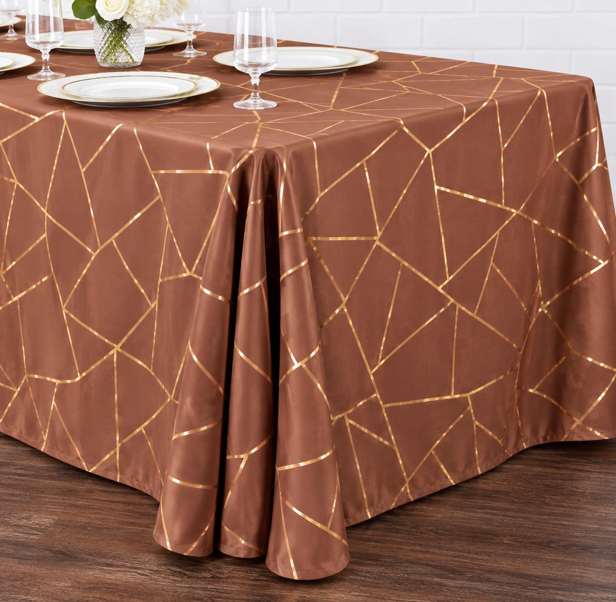 Long Terracotta Gold Tablecloth