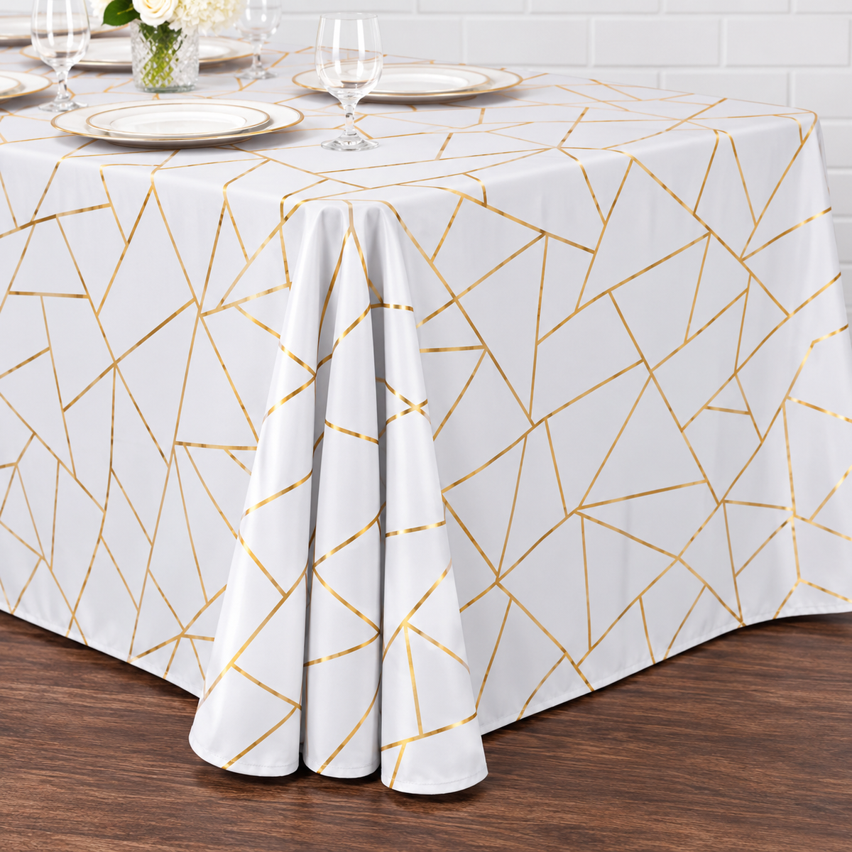 White with Gold Foil Tablecloth White