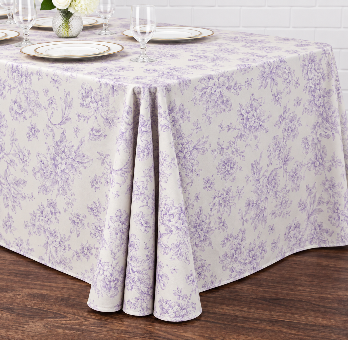 Long Lavender Lilac French Toile Tablecloth