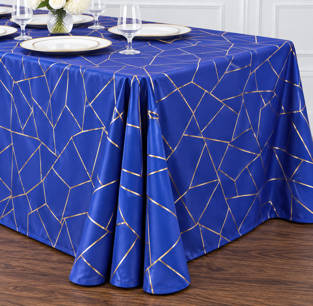 Long Royal Blue w/ Gold Foil Tablecloth