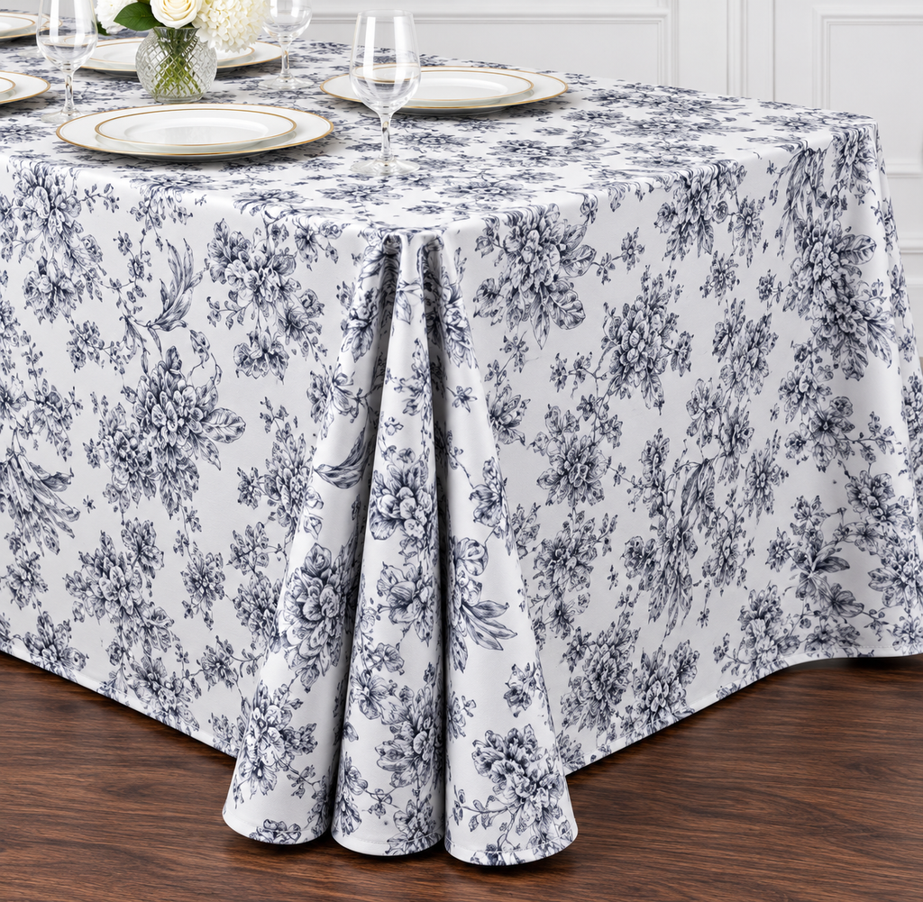Long Black French Toile Tablecloth