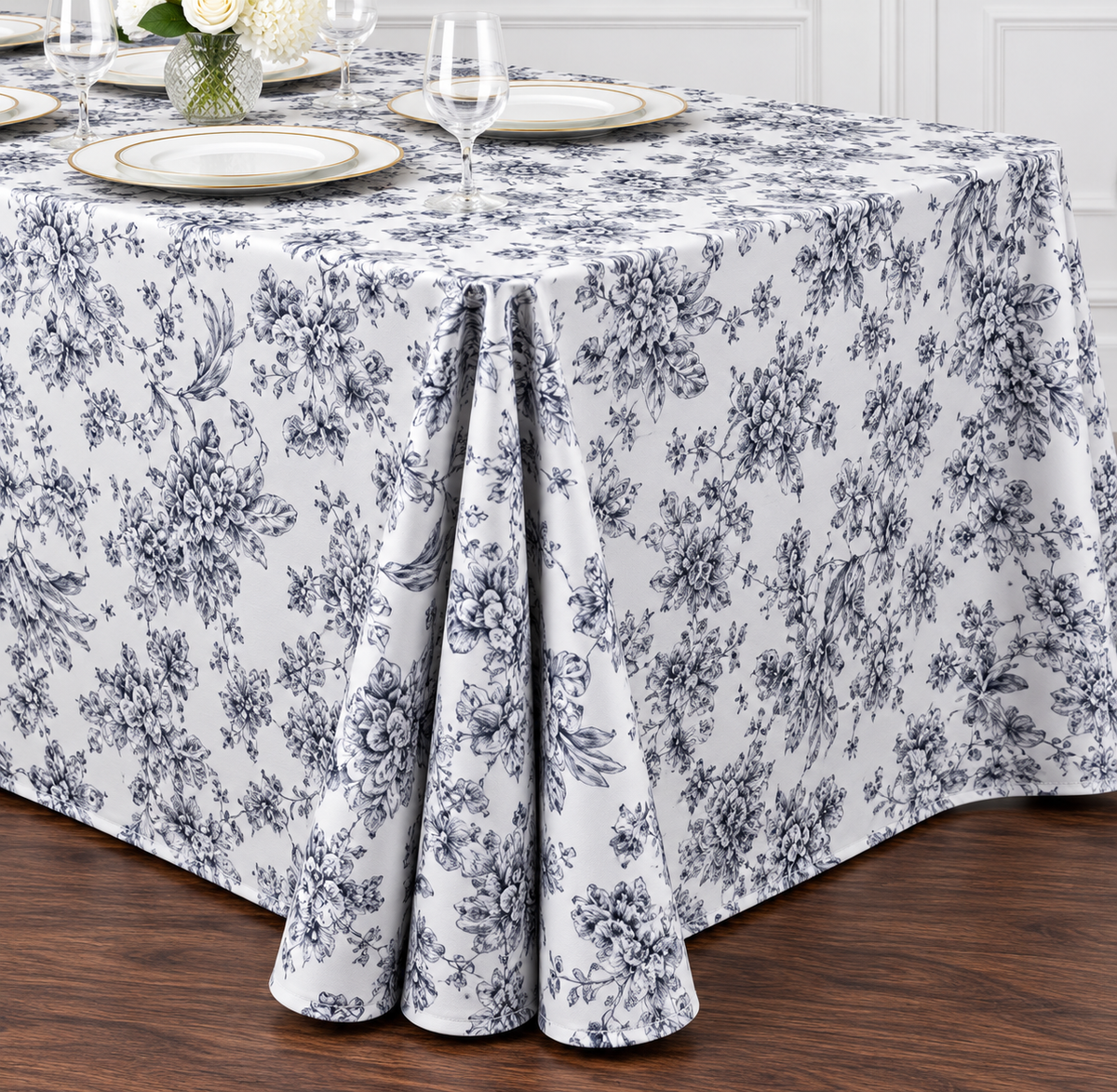 Long Black French Toile Tablecloth