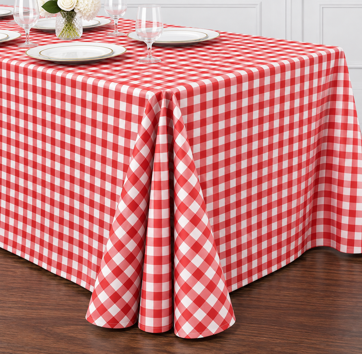 Long Red Checkered Tablecloth