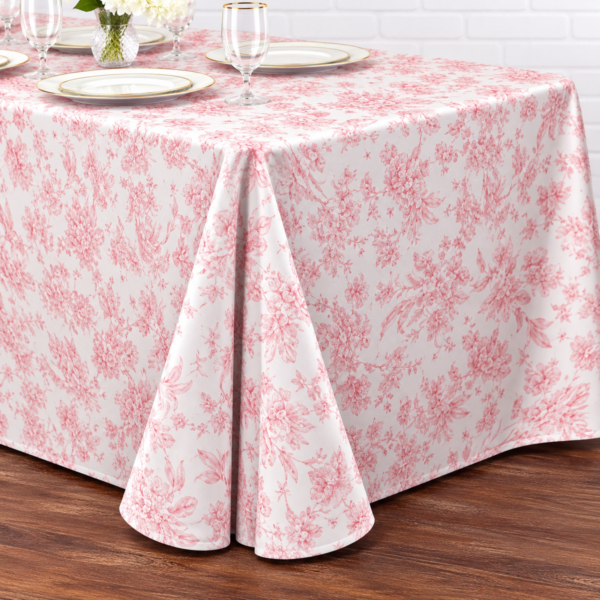 Long Pink French Toil Tablecloth