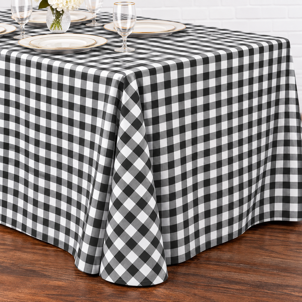 Long Black & White Checkered Tablecloth