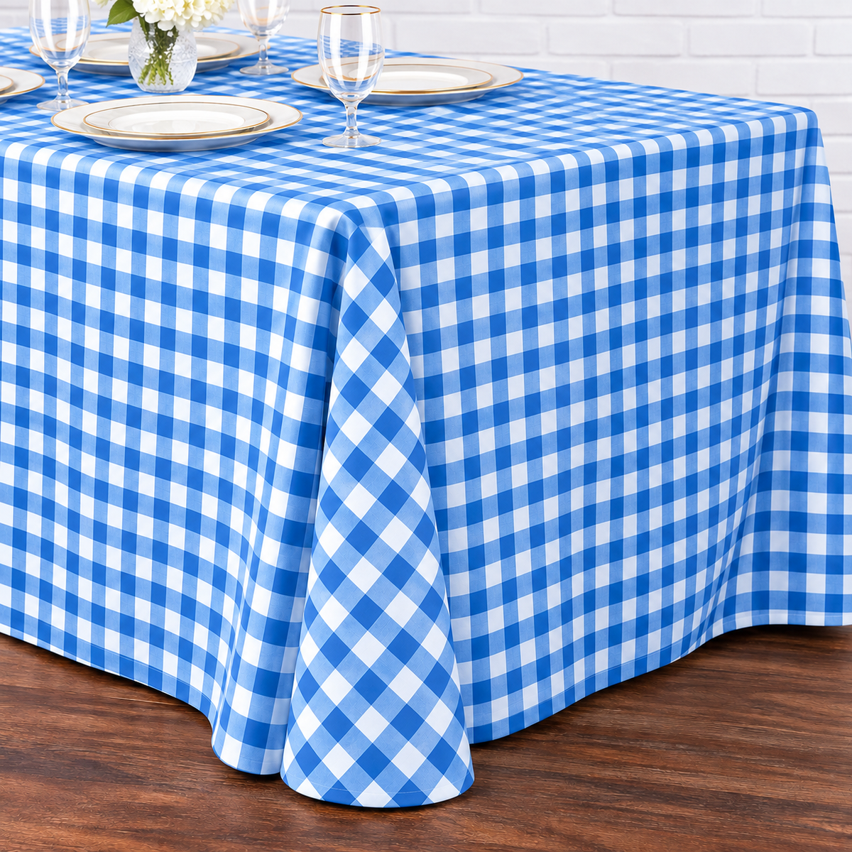Long Blue Checkered Tablecloth
